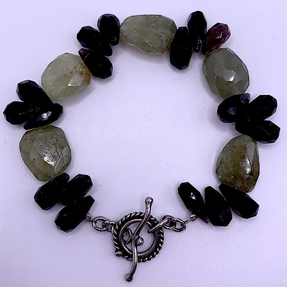 Lemon Jade and Faceted Smokey Topaz Bracelet - Picture 3 of 4